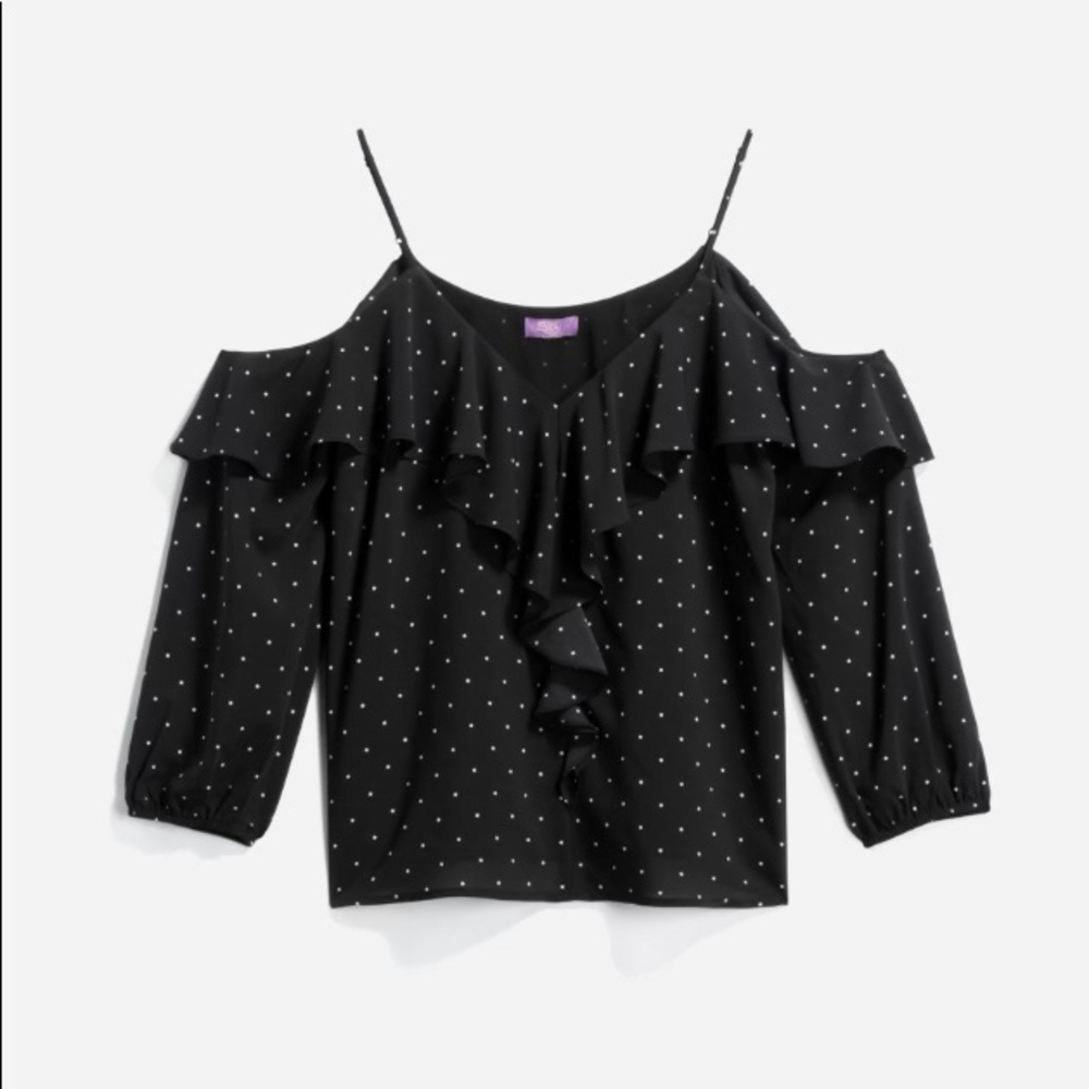 TRULY POPPY cold shoulder black flowy top